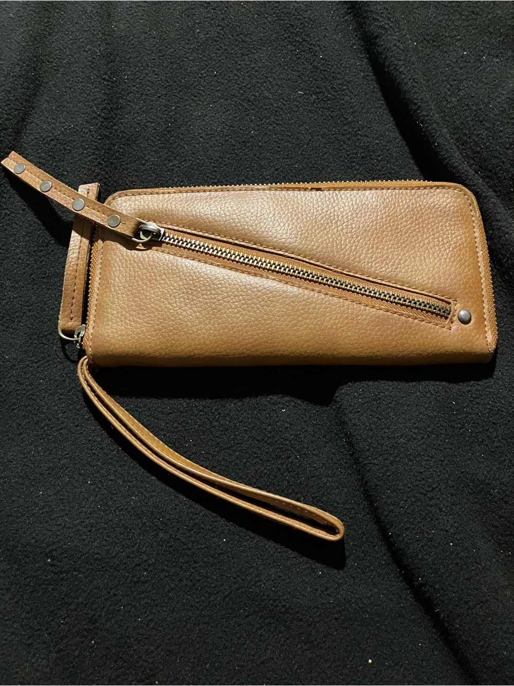 Free People Distressed Vegan Leather Wallet Wristlet Brown Boho